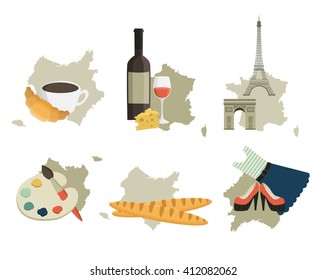 France. French vector set. Eiffel tower, Paris.