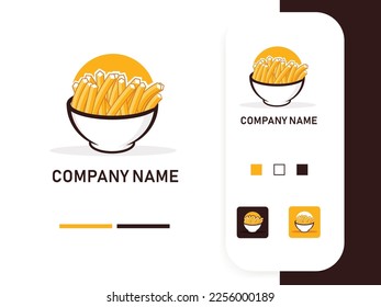 the france fries bowl with sun logo design template, suitable for any business related to fast food restaurants, street food, Japanese food, france food on a white background.