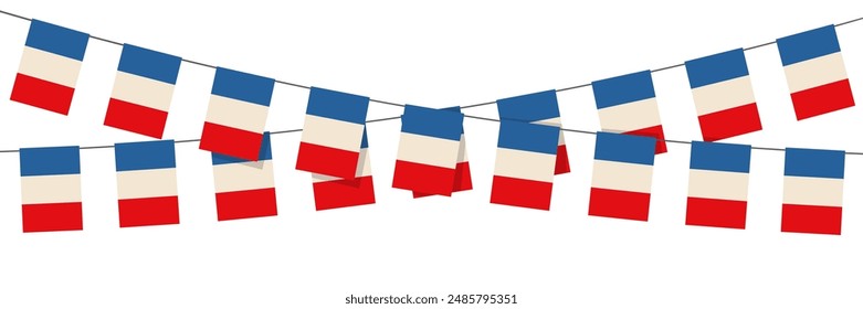 France garland flag with on white background. Bunting for French celebration template banner.