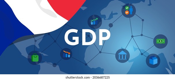 France GDP Gross Domestic Product Of French Flag And Map Illustration Country Productivity 