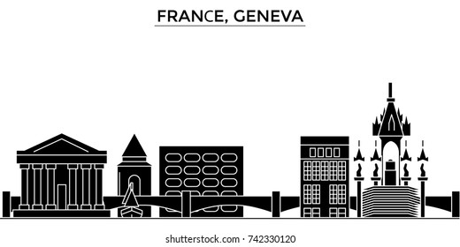 France, Geneva architecture vector city skyline, travel cityscape with landmarks, buildings, isolated sights on background