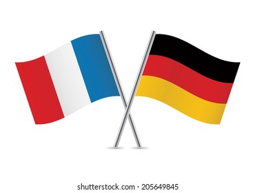 France and Germany crossed flags. French and German flags on white background. Vector icon set.  Vector illustration.