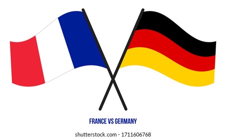 France and Germany Flags Crossed And Waving Flat Style. Official Proportion. Correct Colors.