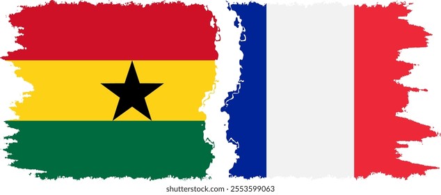 France and Ghana grunge flags connection, vector