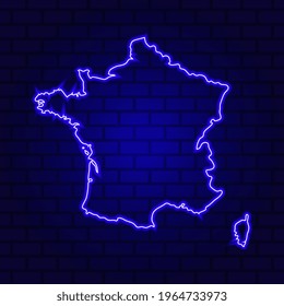 France glowing neon sign on brick wall background