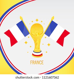 France Gold Football Trophy / Cup and Flag