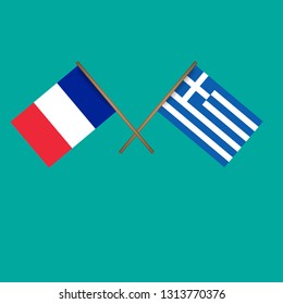France and Greece crossed flags.Language learning or travel concept.