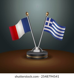 France and Greece table flags relation  with gradient backgrund. Vector Illustration