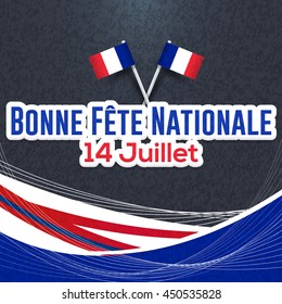 France Greeting Card, Background Vector Design. Text "Happy National Day, 14 July" at English