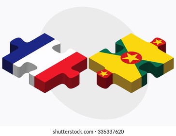 France and Grenada Flags in puzzle isolated on white background