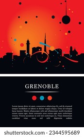 France Grenoble city poster with abstract shapes of skyline, cityscape, landmarks and attractions.  Auvergne-Rhône-Alpes travel vector illustration for brochure, website, page, business presentation