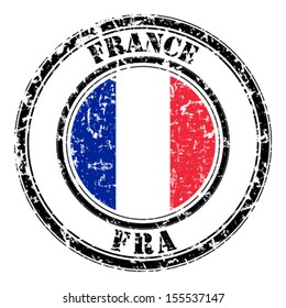 France grunge flag on button stamp