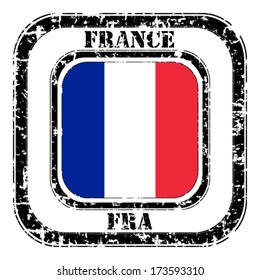 France grunge flag on button stamp 