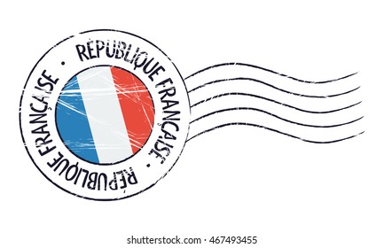 France Grunge Postal Stamp And Flag On White Background