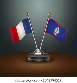 France and Guam table flags relation  with gradient backgrund. Vector Illustration