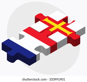 France and Guernsey Flags in puzzle isolated on white background