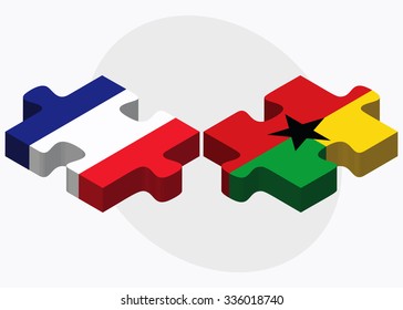 France and Guyana Flags in puzzle isolated on white background