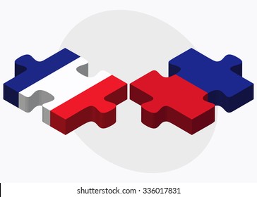 France and Haiti Flags in puzzle isolated on white background