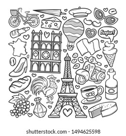 France Hand Drawn Doodle Coloring Vector