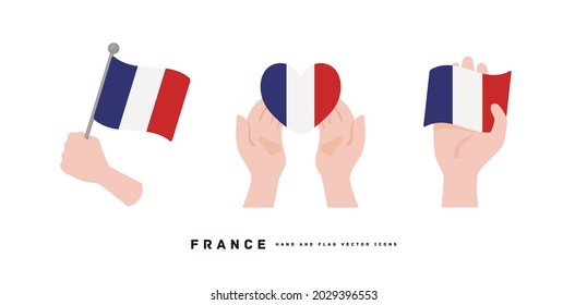 [France] Hand And National Flag Icon Vector Illustration	