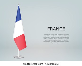 Francia colgando la bandera en el estrado. Plantilla para banner de conferencia política