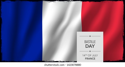 France happy Bastille day greeting card, banner vector illustration. French national holiday 14th of July design element with bodycopy 