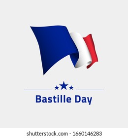 France happy bastille day greeting card, banner, vector illustration. france holiday 14th of July design element with waving flag as a symbol of independence