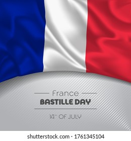 France happy Bastille day greeting card, banner vector illustration. French national holiday 14th of July square design element with waving flag