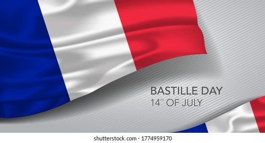 France happy Bastille day greeting card, banner with template text vector illustration. French memorial holiday 14th of July design element with realistic flag with stripes