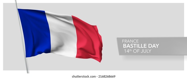 France happy Bastille day greeting card, banner vector illustration. French national holiday 14th of July design element with 3D flag