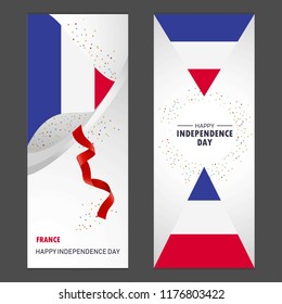 France Happy independence day Confetti Celebration Background Vertical Banner set