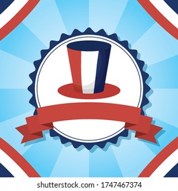 france hat inside seal stamp and ribbon design, Happy bastille day and french theme Vector illustration