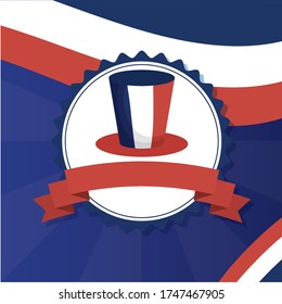 france hat inside seal stamp and ribbon design, Happy bastille day and french theme Vector illustration
