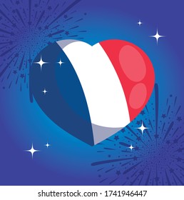 france heart with fireworks design, Happy bastille day and french theme Vector illustration