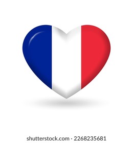 France heart flag 3d icon, badge or button. French national symbol. Vector illustration.