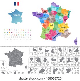 France high detailed vector map colored by regions. All layers detachabel and labeled.