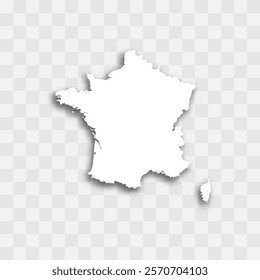 France high detailed vector representation of country silhouette. White color on transparent background with dropped shadow. For educational, decorative, or informational use.