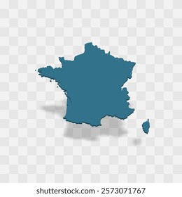 France high detailed vector representation of country silhouette. 3D map on transparent background with dropped shadow. For educational, decorative, or informational use.