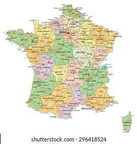 France - Highly detailed editable political map with labeling.