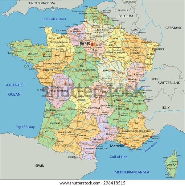 France Une Carte Politique Hautement Image Vectorielle De Stock Libre De Droits 296418515