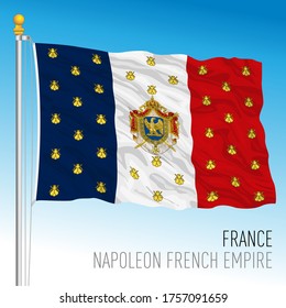 France, historical flag of the French Emperor with Napoleon, vector illustration