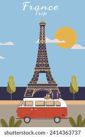 France holiday trip flat illustration