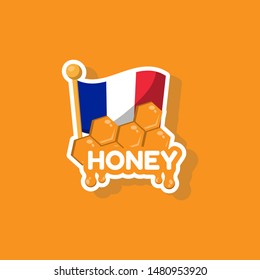 France honey label or sticker.France honey label with white contour and france flags