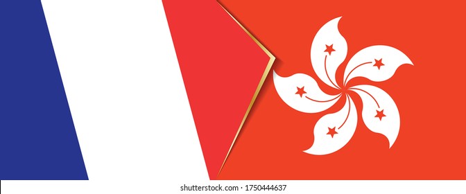 France and Hong Kong flags, two vector flags symbol of relationship or confrontation.