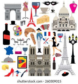 France Icon Collection, French Culture And Landmarks (vector Art)