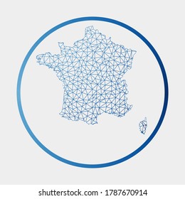 France icon. Network map of the country. Round France sign with gradient ring. Technology, internet, network, telecommunication concept. Vector illustration.