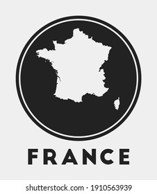 France icon. Round logo with country map and title. Stylish France badge with map. Vector illustration.