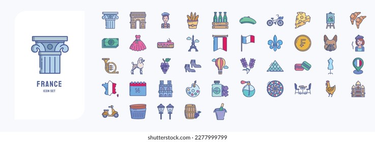 France icon set, including icons like Artist, Bar, Perfume, Ancient Pillar and more