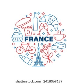 France Icons Circle Shape Background Vector Design.