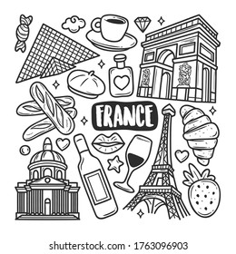 France Icons Hand Drawn Doodle Coloring Vector